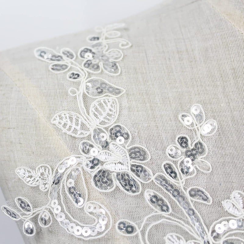SEMCICOR Pair of Embroidery Sequin Lace Applique Fine Lace Fabric Patches Embroidered Trim Applique Motif Wedding Gown Dress Bridal DIY Crafts - Image 4